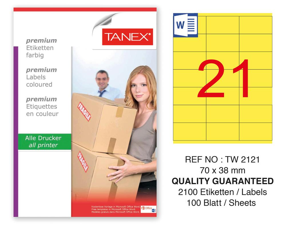 Tanex TW-2121 70x38mm Sarı Pastel Laser Etiket 100 Lü Paket