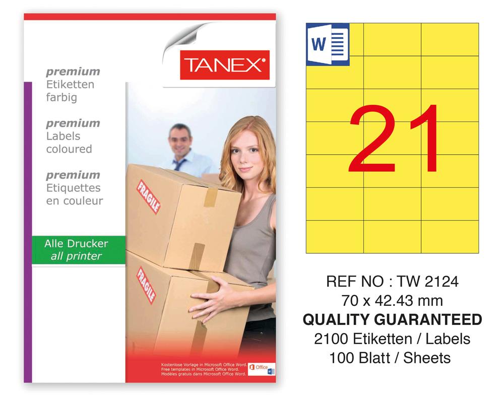Tanex TW-2124 70x42,43mm Sarı Pastel Laser Etiket 100 Lü Paket