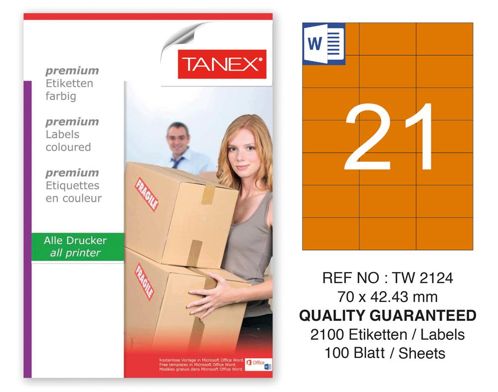 Tanex TW-2124 70x42,43mm Turuncu Pastel Laser Etiket 100 Lü