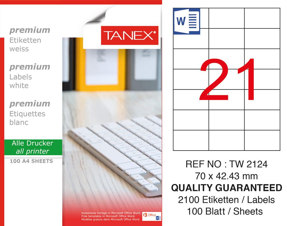 Tanex Tw-2124 Laser Etiket 70 x 42,43 mm