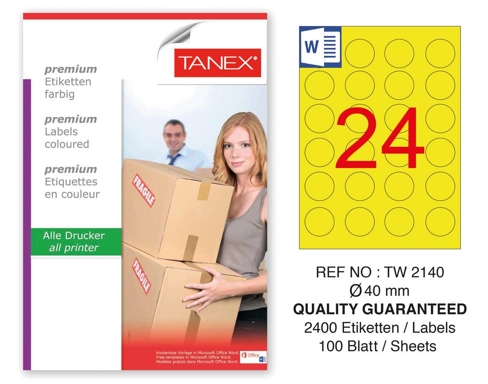 Tanex TW-2140 40mm Sarı Pastel Laser Etiket 100 Lü Paket