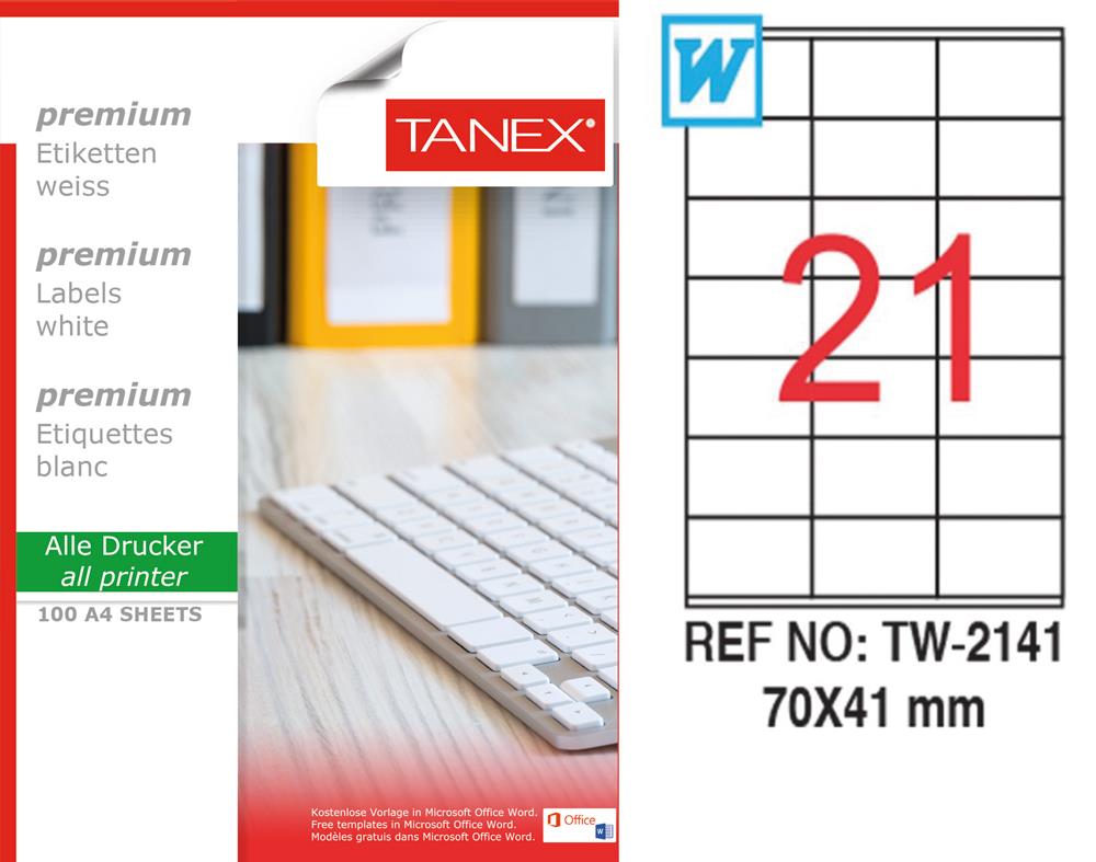 Tanex TW-2141 Laser Etiket 70 x 41 mm