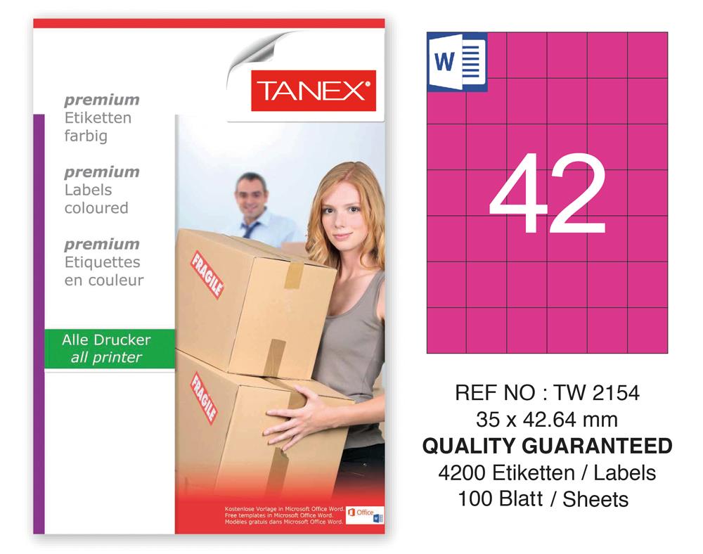 Tanex TW-2154 35x42.43mm Pembe Pastel Laser Etiket 100 Lü