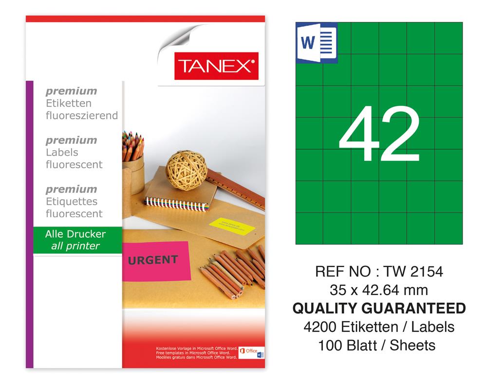 Tanex Tw-2154 35x42,43mm Yeşil Floresan Laser Etiket 100 Lü