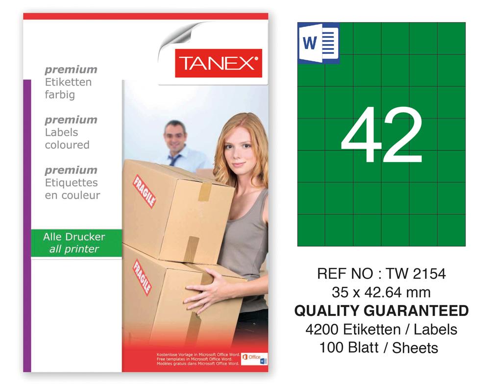 Tanex TW-2154 35x42,43mm Yeşil Pastel Laser Etiket 100 Lü