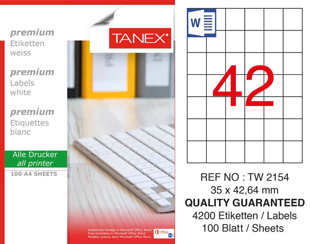 Tanex TW-2154 Laser Etiket 35 x 42.64 mm