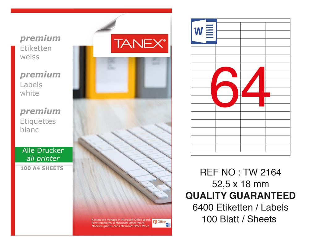 Tanex TW-2164 Laser Etiket 52.5 x 18 mm