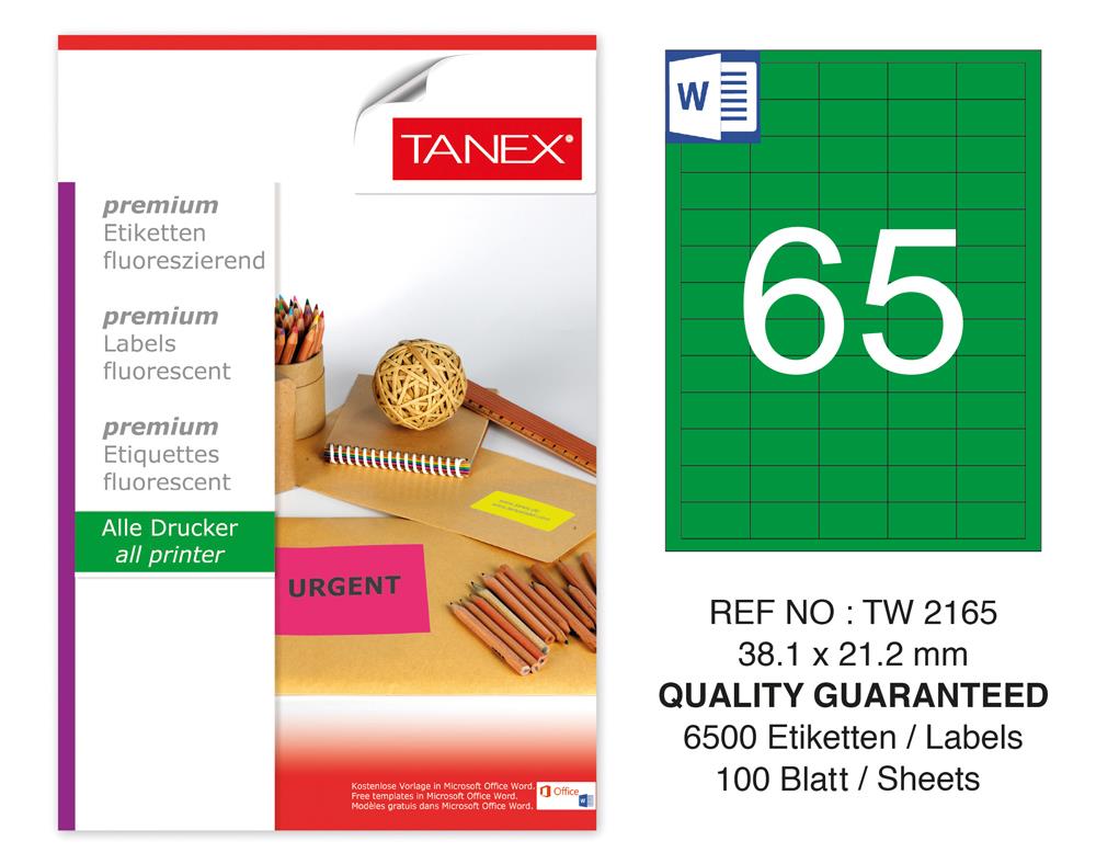 Tanex Tw-2165 38,1x21,2mm Yeşil Floresan Laser Etiket 100 Lü