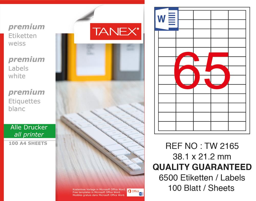 Tanex TW-2165 Beyaz Etiket 38.1 mm x 21.2 mm