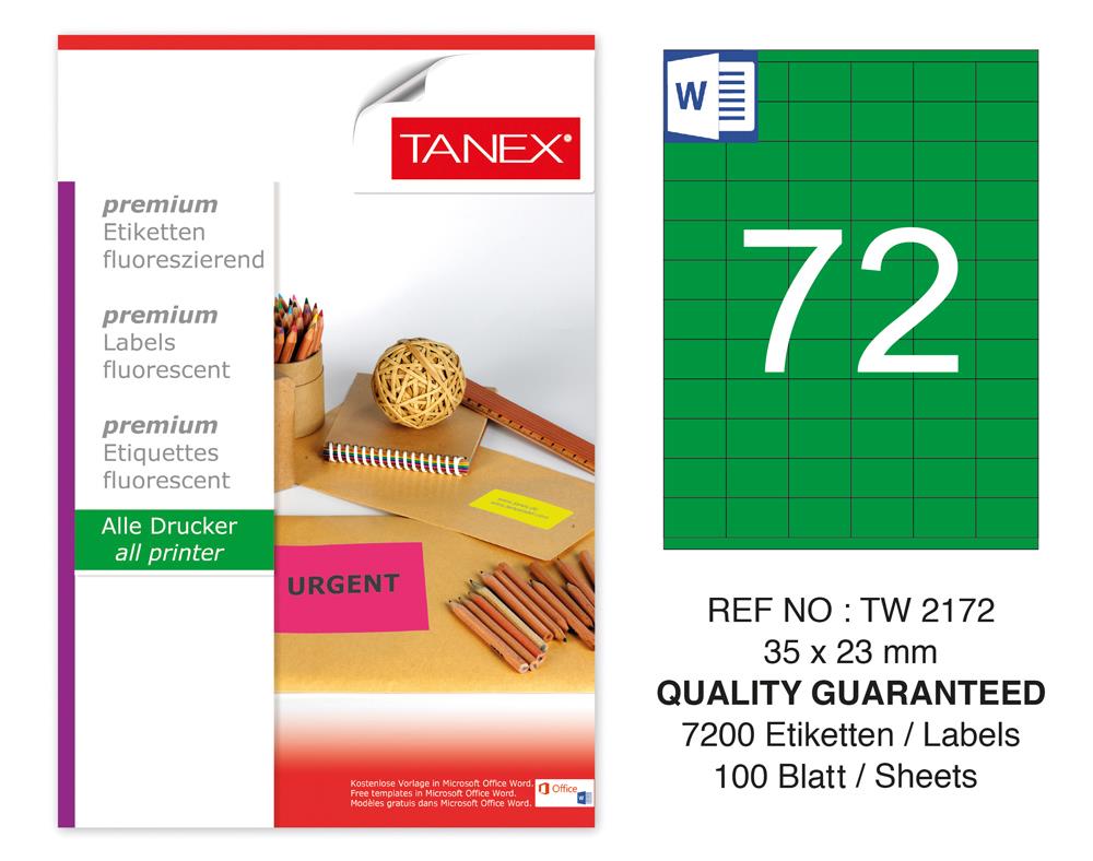 Tanex Tw-2172 35x23mm Yeşil Floresan Laser Etiket 100 Lü