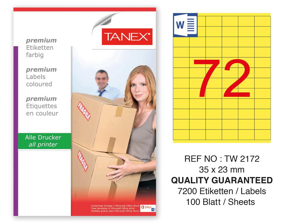 Tanex TW-2172 35x23mm Sarı Pastel Laser Etiket 100 Lü Paket