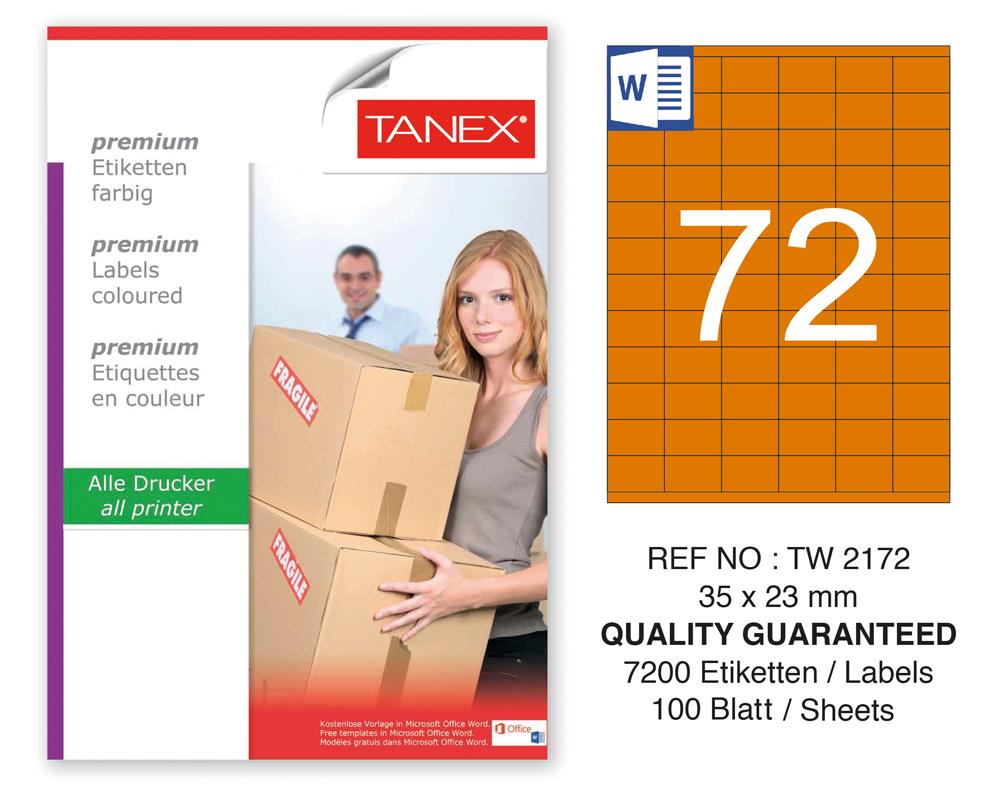 Tanex TW-2172 35x23mm Turuncu Pastel Laser Etiket 100 Lü