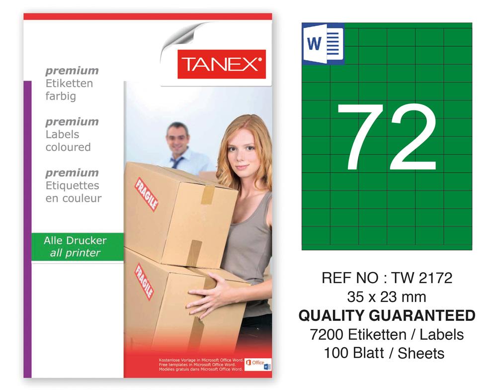 Tanex TW-2172 35x23mm Yeşil Pastel Laser Etiket 100 Lü