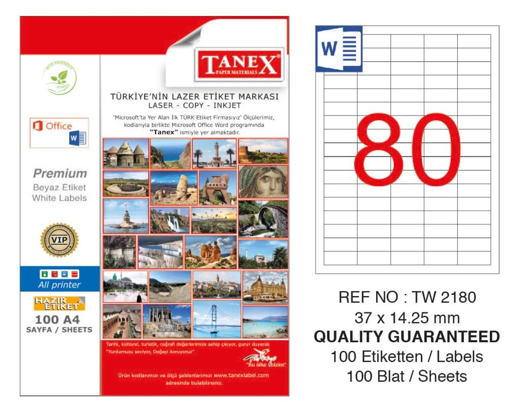 Tanex TW-2180 Laser Etiket 37 x 14.25 mm