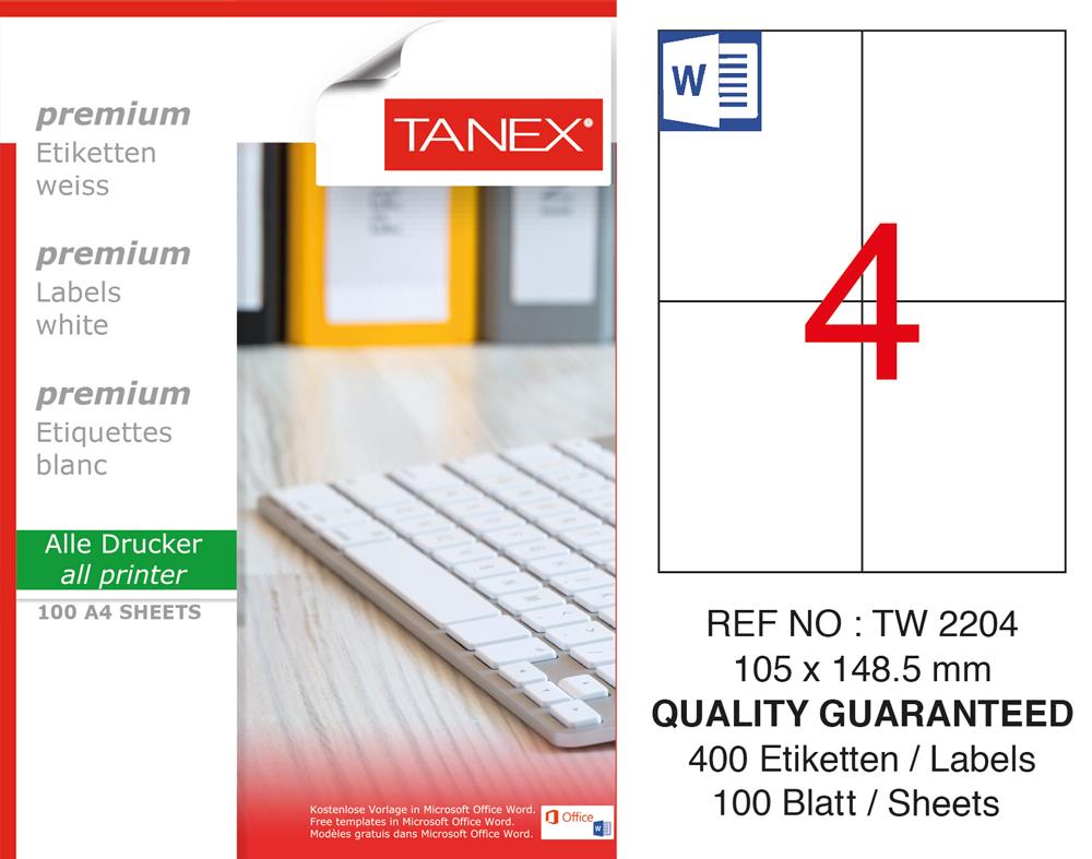 Tanex TW-2204 105x148,5mm Laser Etiket 100 Lü