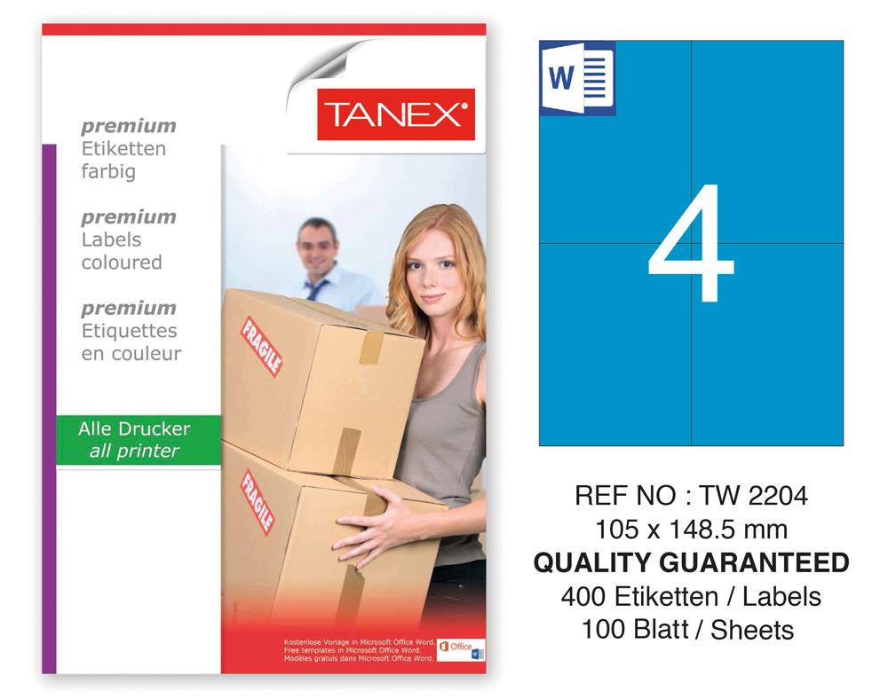 Tanex TW-2204 105x148,5mm Mavi Pastel Laser Etiket 100 Lü