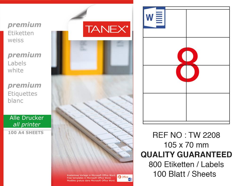 Tanex TW-2208 Laser Etiket 105 x 70 mm