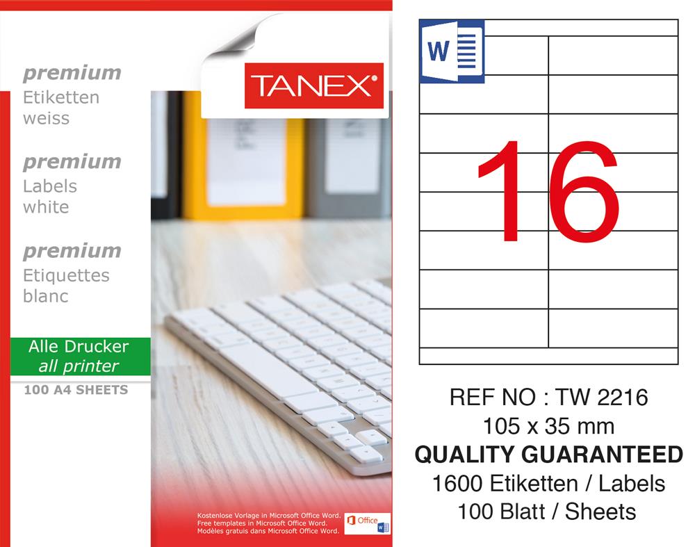 Tanex TW-2216 105x35 mm Laser Etiket 100 Ad.