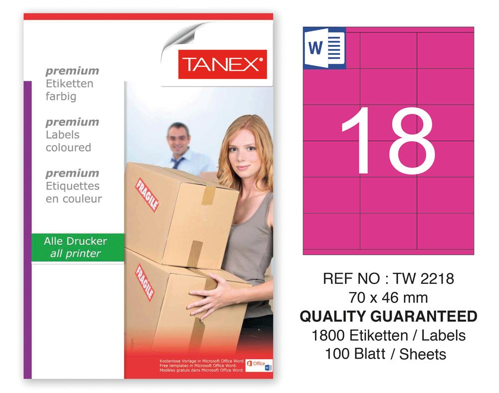 Tanex TW-2218 70x46mm Pembe Pastel Laser Etiket 100 Lü