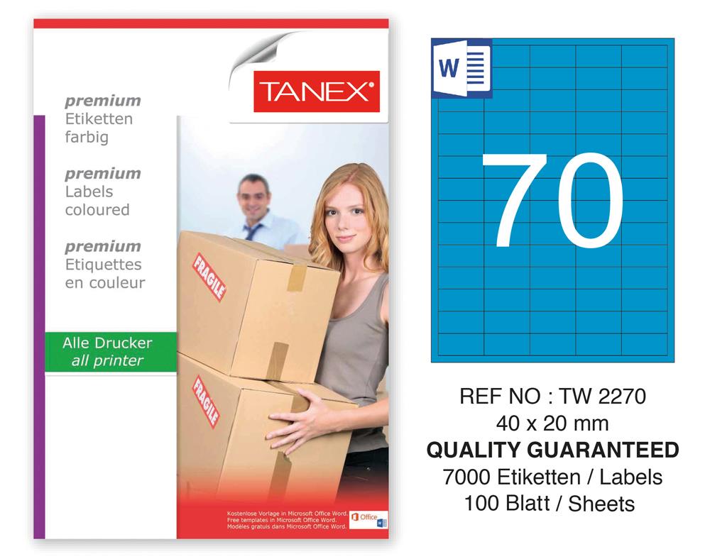 Tanex TW-2270 40x20mm Mavi Pastel Laser Etiket 100 Lü