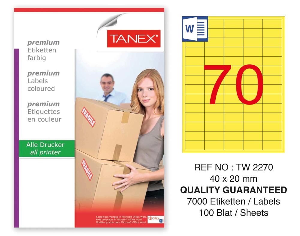 Tanex TW-2270 40x20mm Sarı Pastel Laser Etiket 100 Lü Paket
