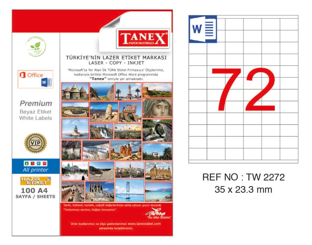 Tanex TW-2272 35x23.3mm Kuşe Lazer Etiket 100 Lü Paket