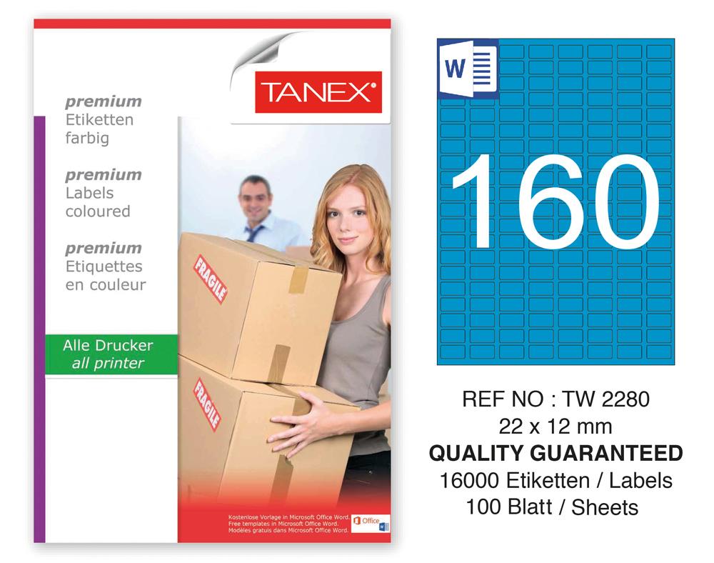 Tanex TW-2280 22x12mm Mavi Pastel Laser Etiket 100 Lü