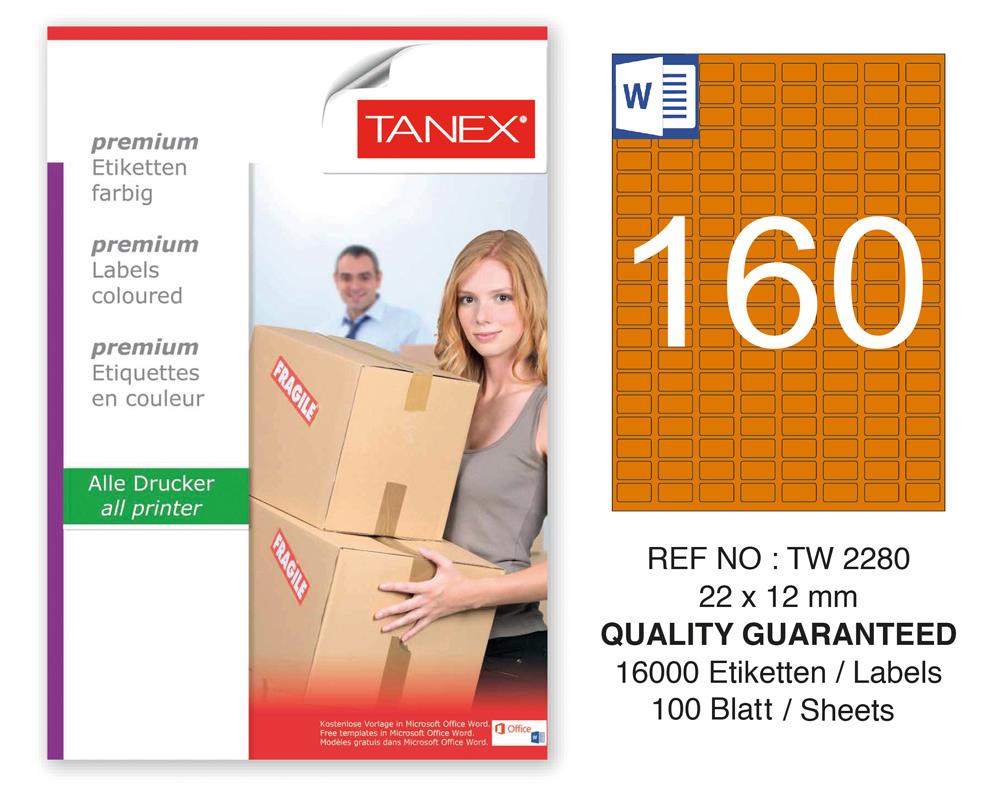 Tanex TW-2280 22x12mm Turuncu Pastel Laser Etiket 100 Lü