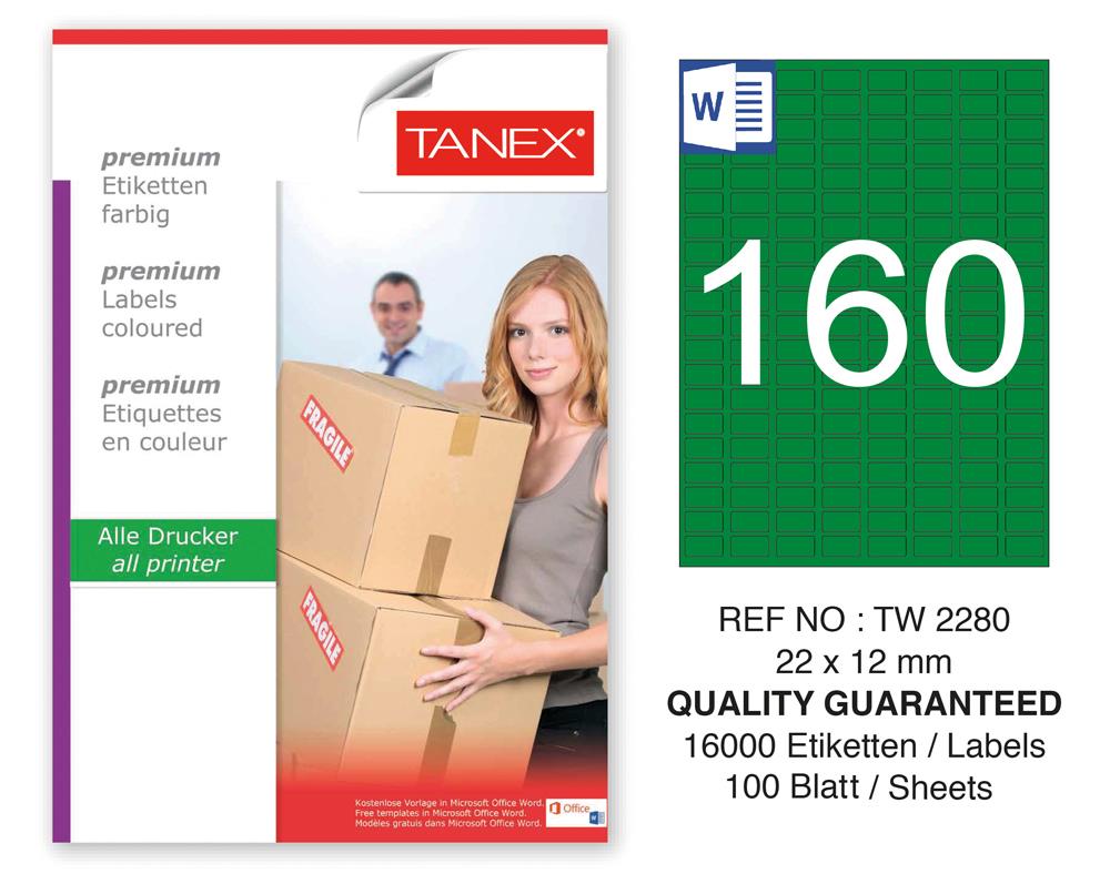 Tanex TW-2280 22x12mm Yeşil Pastel Laser Etiket 100 Lü