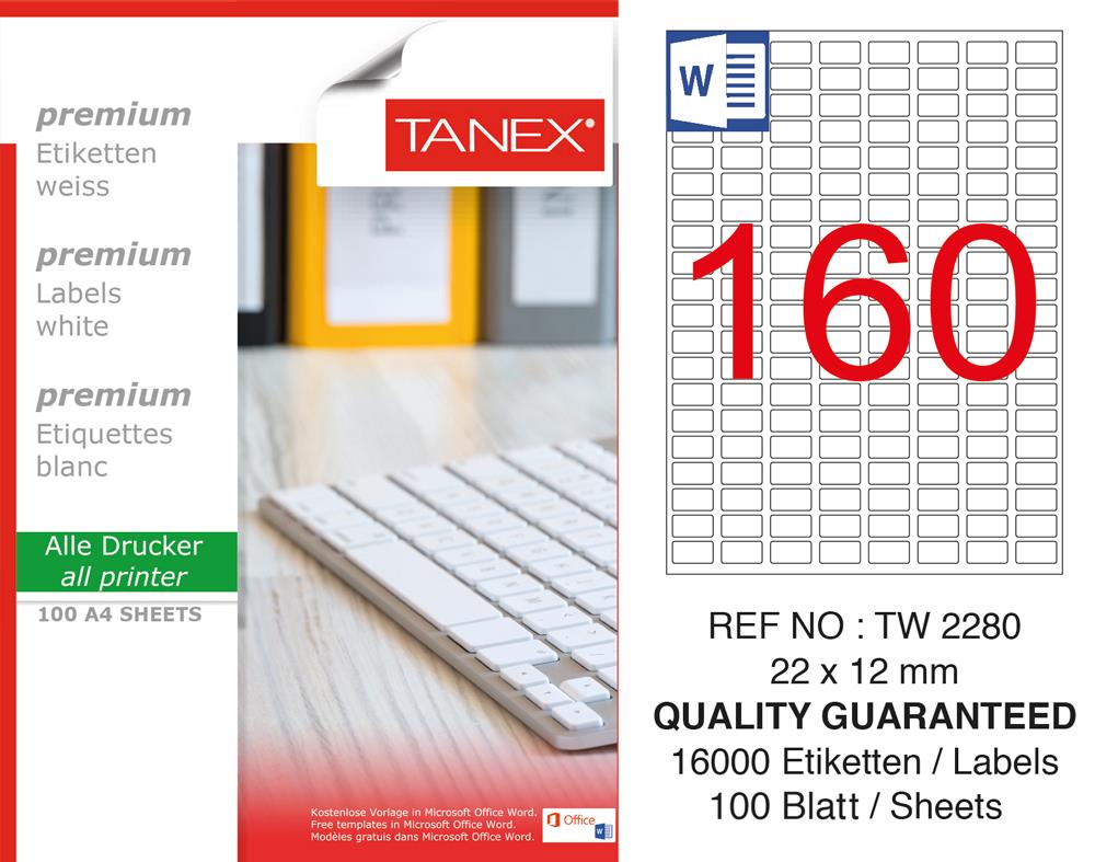 Tanex TW-2280 Laser Etiket 22 x 12 mm
