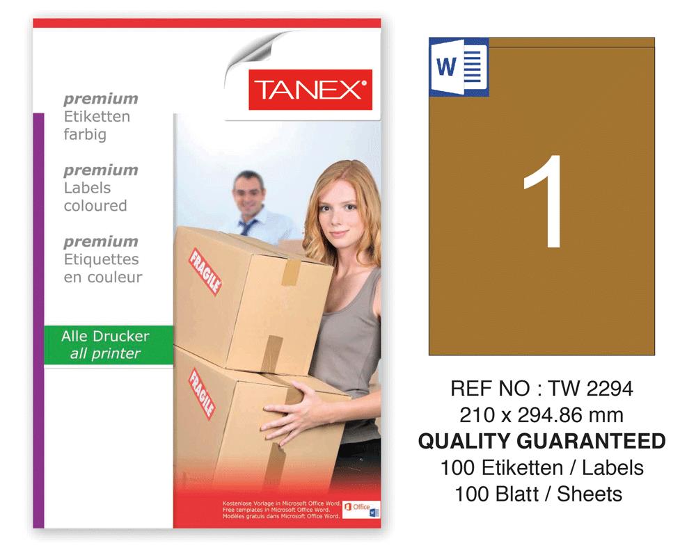Tanex TW-2294 210x294,86 mm Kraft Etiket 100 Lü Paket