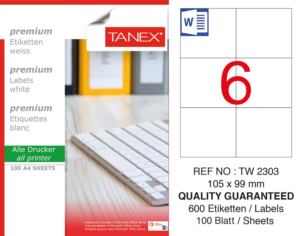 Tanex TW-2303 Laser Etiket 105 x 99 mm