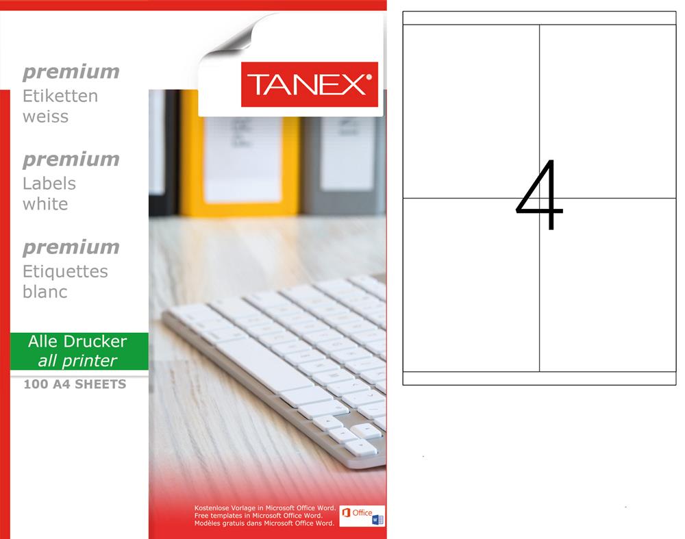 Tanex TW-2304 105x140mm Beyaz Lazer Etiket 100 Lü Paket