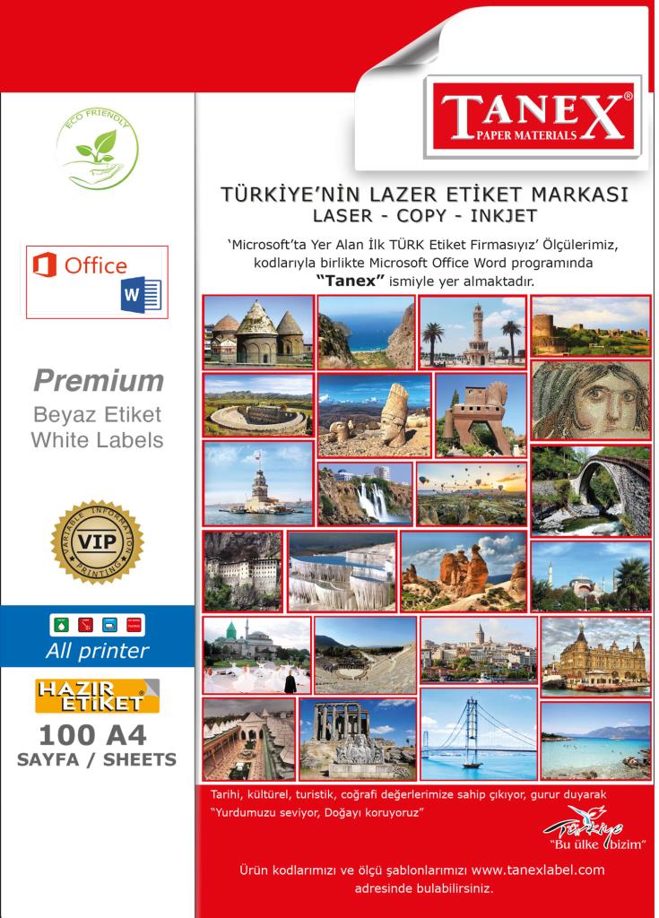 Tanex TW-2308 95.5x65.5mm Kuşe Lazer Etiket 100 Lü Paket