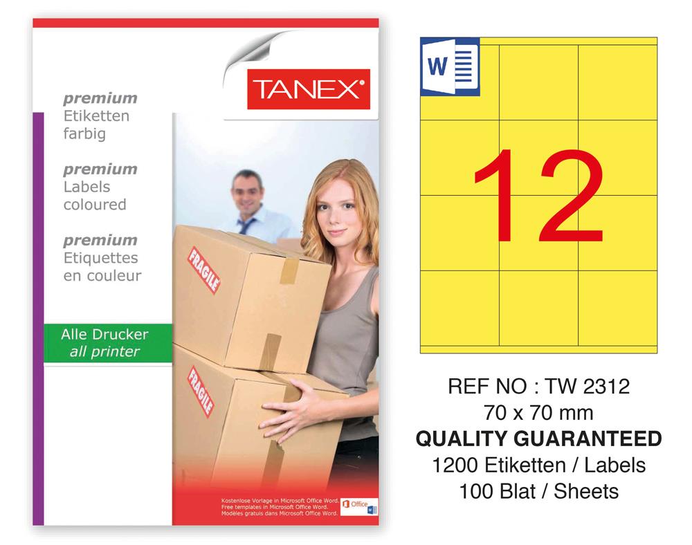 Tanex TW-2312 70x70mm Sarı Pastel Laser Etiket 100 Lü Paket