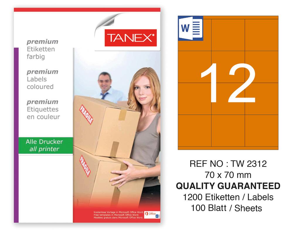 Tanex TW-2312 70x70mm Turuncu Pastel Laser Etiket 100 Lü