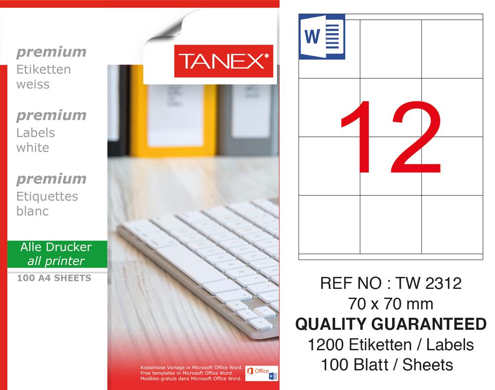 Tanex TW-2312 Laser Etiket 70 x 70 mm