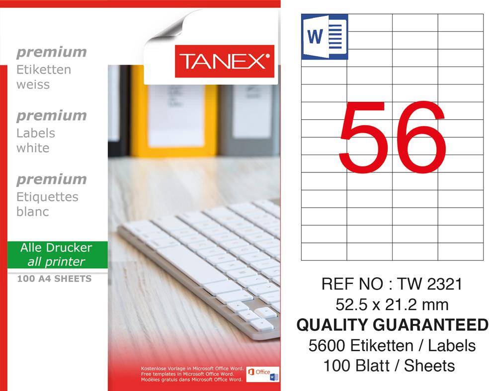 Tanex Tw-2321 Laser Etiket 52,5 x 21,2 mm