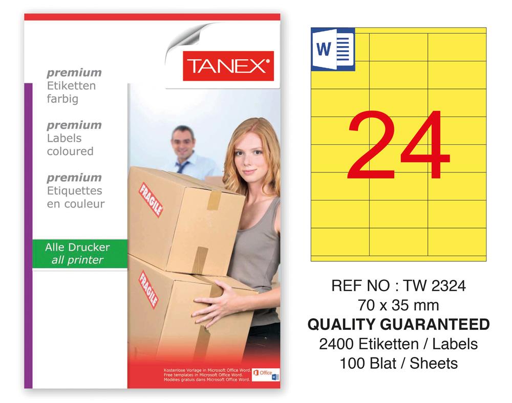 Tanex TW-2324 70x35mm Sarı Pastel Etiket 100 Lü Paket