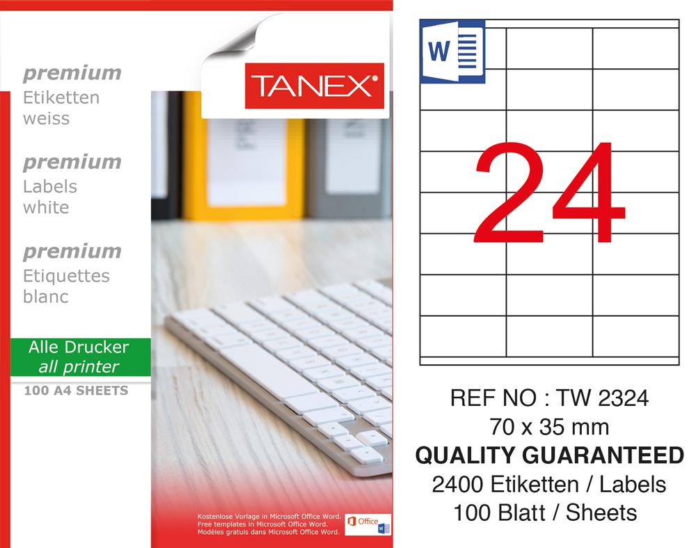 Tanex TW-2324 Yazıcı Etiketi 70x35 mm 2400 Adet