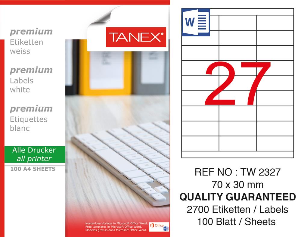 Tanex TW-2327 70mmx30mm 100 Sayfa Etiket