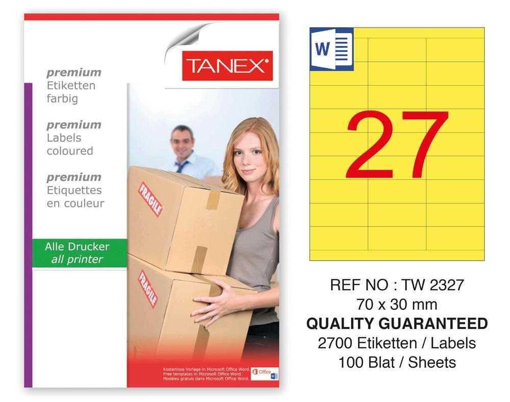 Tanex TW-2327 70x30mm Sarı Pastel Laser Etiket 100 Lü Paket