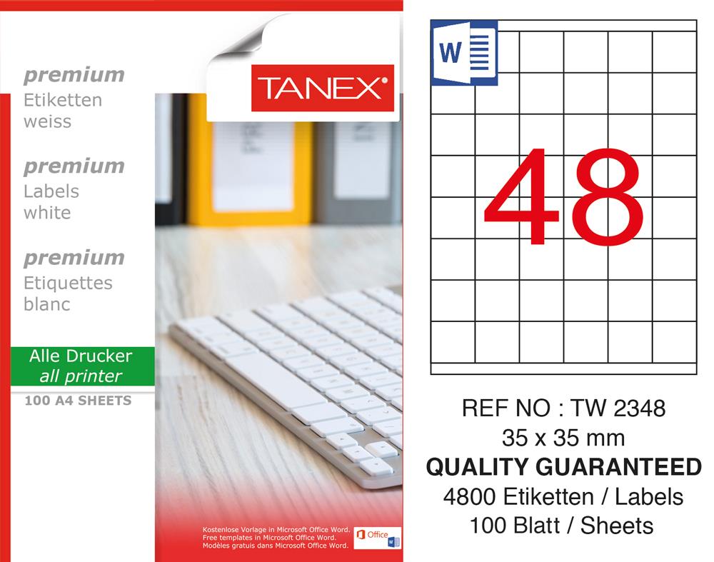 Tanex TW-2348 35mm x 35mm Laser Etiket