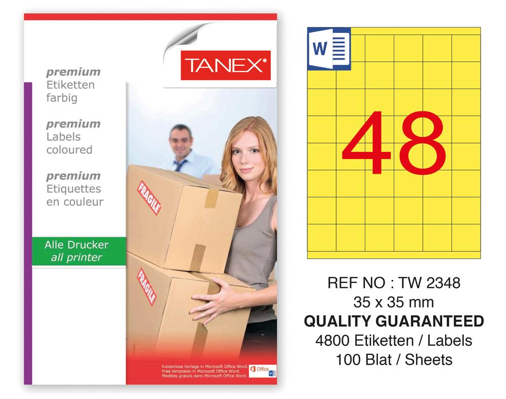 Tanex TW-2348 35x35mm Sarı Pastel Laser Etiket 100 Lü Paket