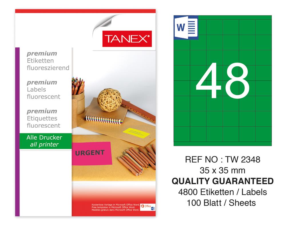 Tanex TW-2348 35x35mm Yeşil Floresan Laser Etiket 100 Lü