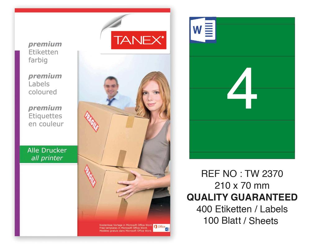 Tanex TW-2370 210x70mm Yeşil Pastel Laser Etiket 100 Lü