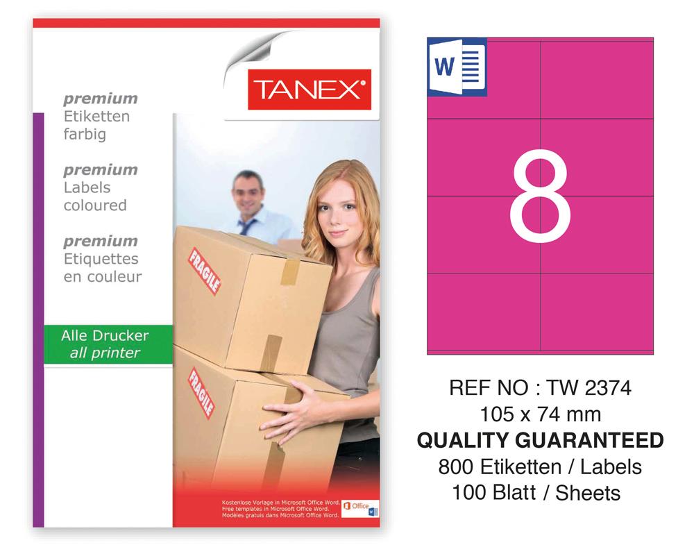 Tanex TW-2374 105x74.25mm Pembe Pastel Laser Etiket 100 Lü