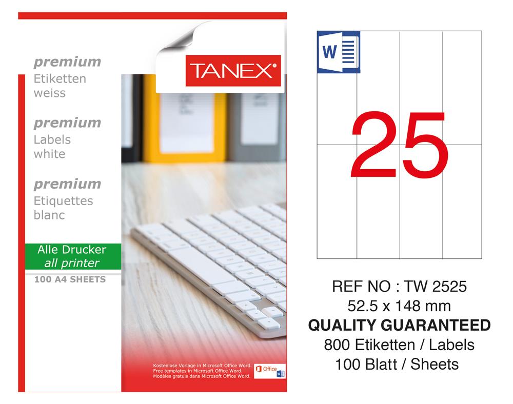Tanex TW-2525 Laser Etiket 52.5 x 148 mm