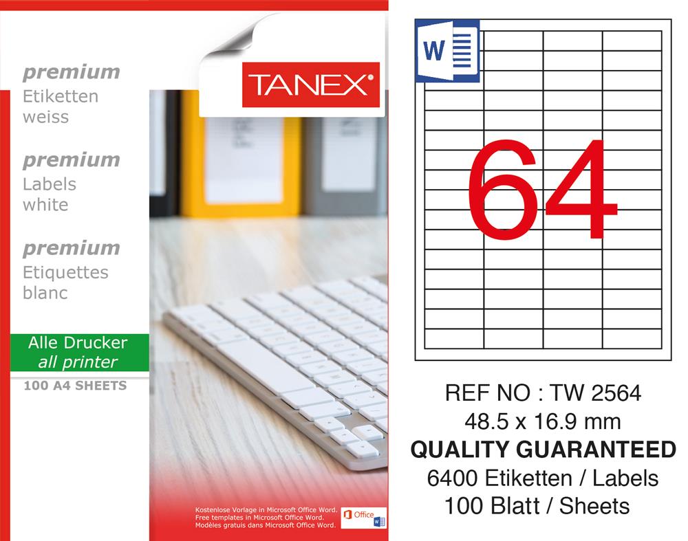Tanex TW-2564 Laser Etiket 48,5 x 16,9 mm