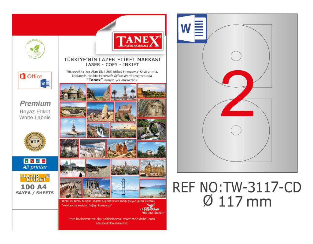 Tanex TW-3117 117mm Gümüş Lazer Etiket 50 Li